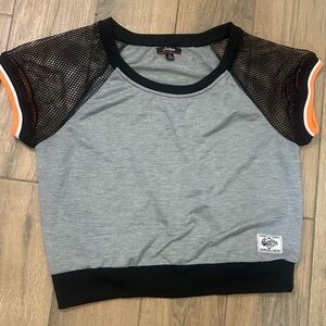 South Pole Gray and Black Short Sleeve Tee with Mesh Details